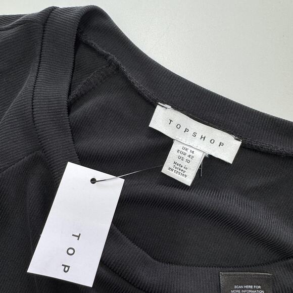 Topshop Dress Womens 10 Black‎ Ruched Drawstring Bodycon T-Shirt Mini Stretch - Picture 3 of 7